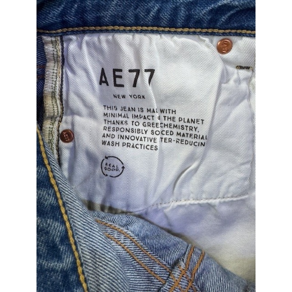 NEW AE77 American Eagle Jeans 00 Womens‎ Blue Slouch Denim Distressed Straight - Picture 10 of 11